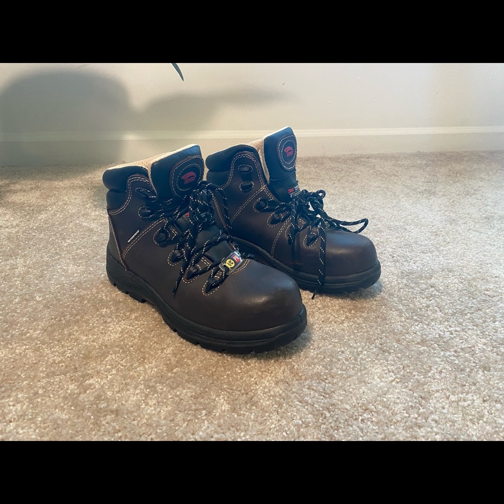 Brown leather hiking boots